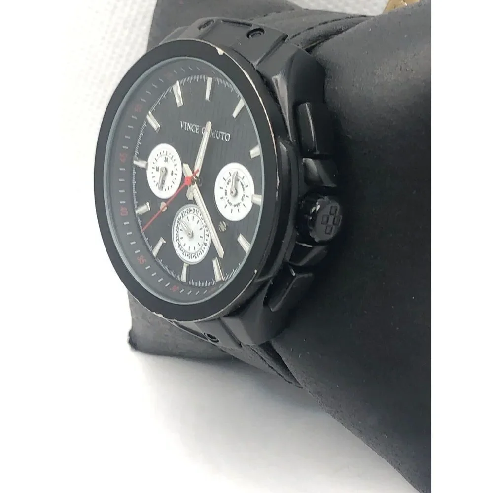 Vince Camuto Unisex Black Leather Digital Black Dial Quartz Genuine Watch OP199